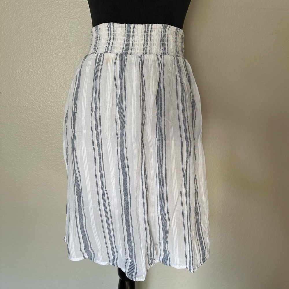 Universal Thread Striped Cotton Midi Skirt White Gray – Size S